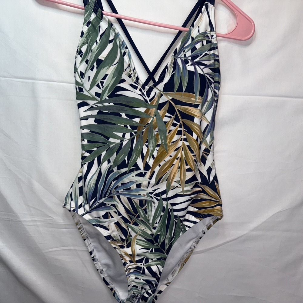 Hurley Women's XS Tropical Leaf Print One Piece Swimsuit Crisscross Back Beach